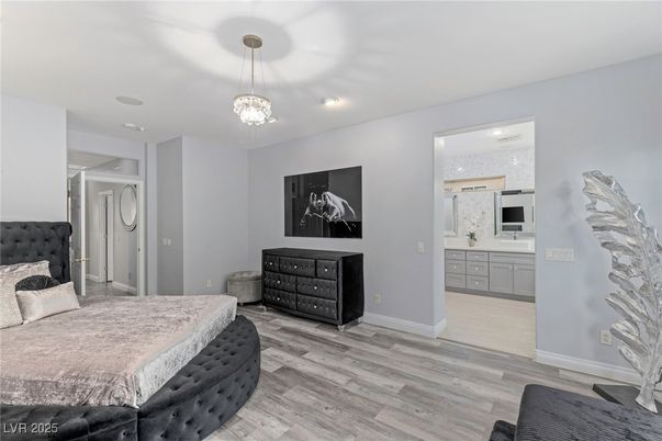 Bedroom, Interior, Pendant Lights, Recessed Lighting, Wood Texture Flooring