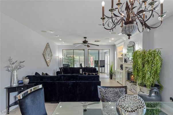 Chandelier, Fireplace, Interior, Living room, Recessed Lighting