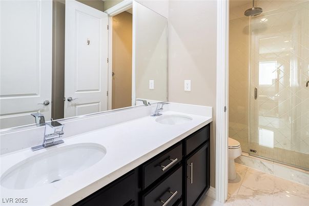Bathroom, Dual Sink Vanities, Glass Shower, Interior, Marble