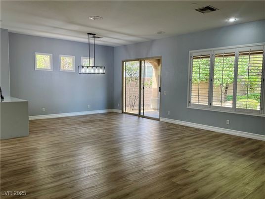 Empty room, Interior, Pendant Lights, Recessed Lighting, Wood Texture Flooring