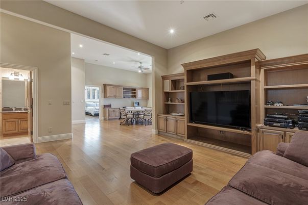Dining room, Interior, Living room, Recessed Lighting, Wood Texture Flooring