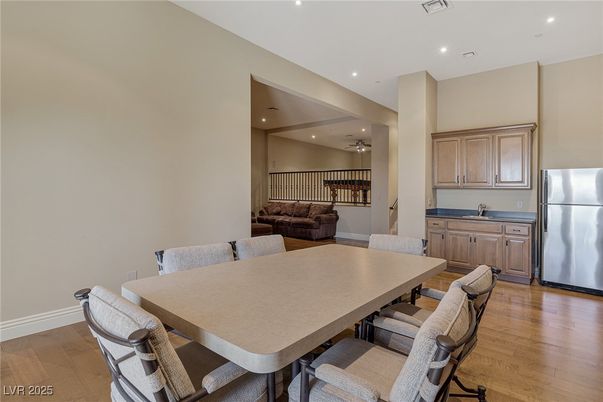 Dining room, Interior, Recessed Lighting, Wood Texture Flooring
