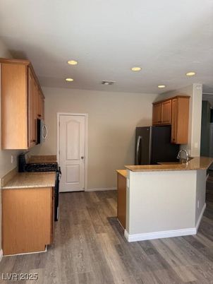 Interior, Kitchen, Recessed Lighting, Wood Texture Flooring