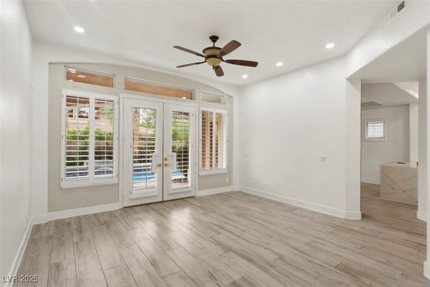 Empty room, Interior, Recessed Lighting, Wood Texture Flooring
