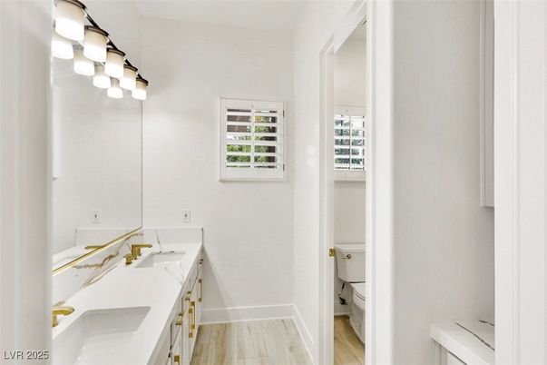 Bathroom, Dual Sink Vanities, Interior, Wood Texture Flooring