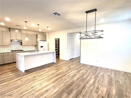 Interior, Kitchen, Pendant Lights, Recessed Lighting, Wood Texture Flooring