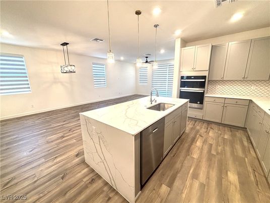 Interior, Kitchen, Pendant Lights, Recessed Lighting, Wood Texture Flooring