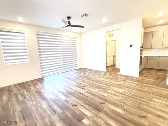 Empty room, Interior, Kitchen, Recessed Lighting, Wood Texture Flooring