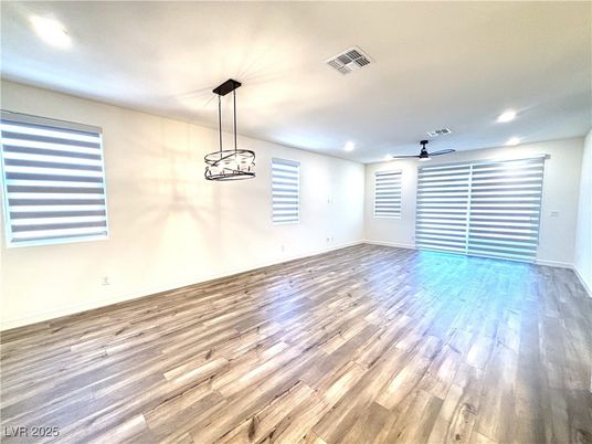 Empty room, Interior, Pendant Lights, Recessed Lighting, Wood Texture Flooring
