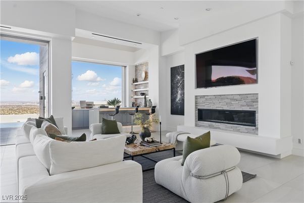 Fireplace, Interior, Living room, Recessed Lighting, Water