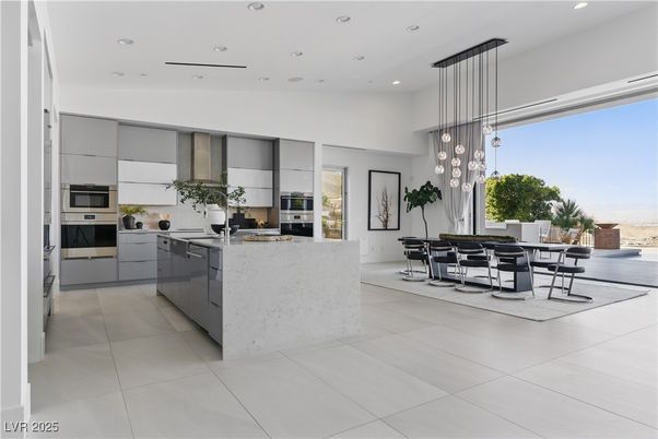 Dining room, Interior, Kitchen, Pendant Lights, Recessed Lighting, Stainless Steel Appliances