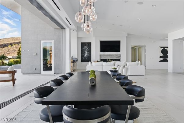 Dining room, Fireplace, Interior, Living room, Pendant Lights, Recessed Lighting