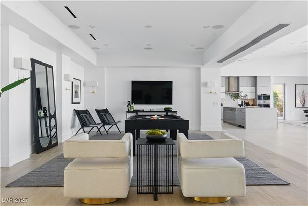 Interior, Kitchen, Living room, Recessed Lighting, Stainless Steel Appliances, Wood Texture Flooring
