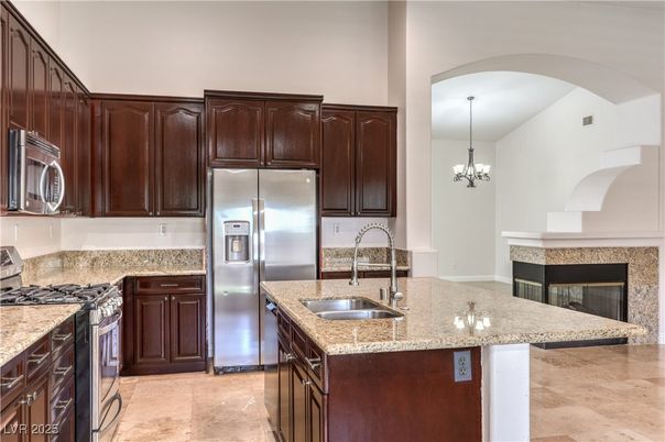 Chandelier, Interior, Kitchen, Stainless Steel Appliances