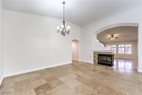 Chandelier, Empty room, Fireplace, Interior