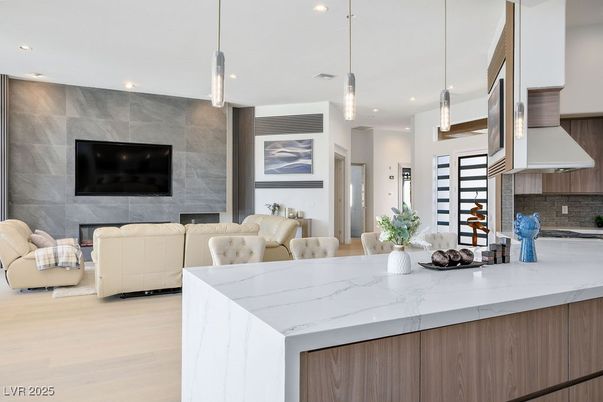 Interior, Kitchen, Living room, Pendant Lights, Recessed Lighting, Wood Texture Flooring