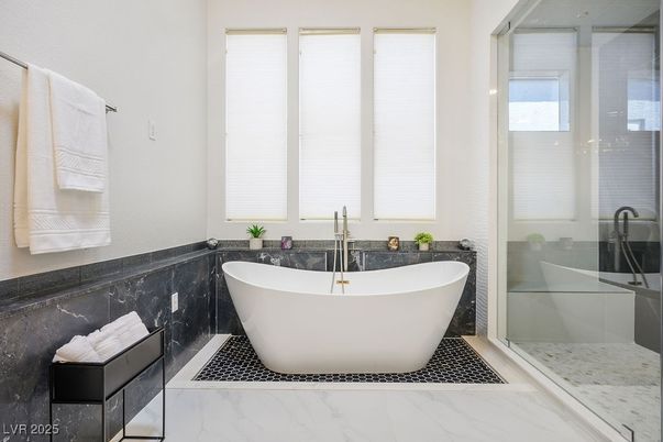 Bathroom, Free Standing Baths, Glass Shower, Interior, Marble