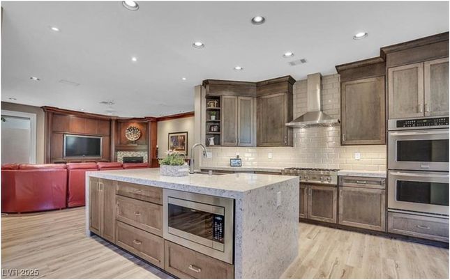 Interior, Kitchen, Living room, Recessed Lighting, Stainless Steel Appliances, Wood Texture Flooring