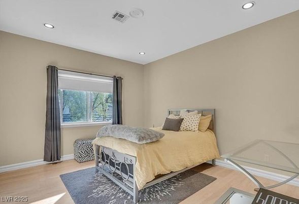 Bedroom, Interior, Recessed Lighting, Wood Texture Flooring