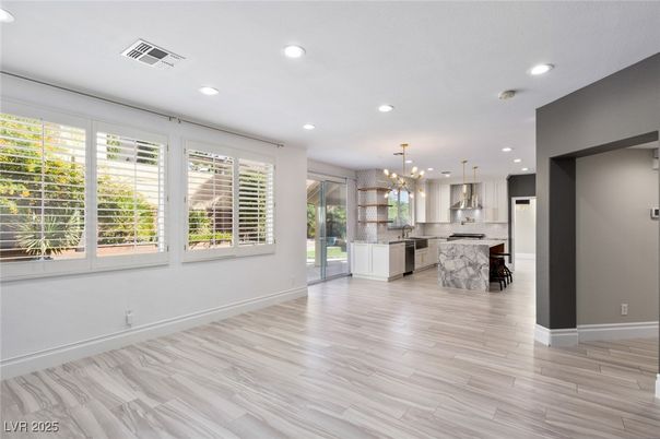 Interior, Kitchen, Pendant Lights, Recessed Lighting, Wood Texture Flooring
