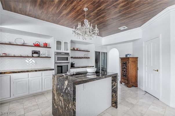 Chandelier, Interior, Kitchen, Marble, Stainless Steel Appliances, Wooden Ceilings