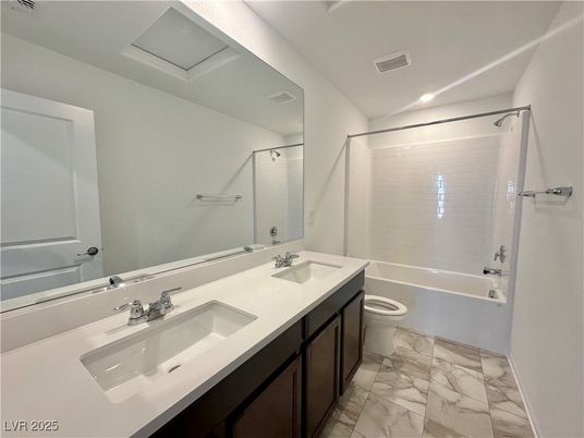 Bathroom, Dual Sink Vanities, Interior, Marble, Recessed Lighting