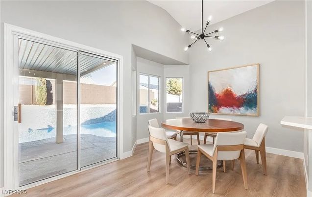 Dining room, Interior, Pendant Lights, Wood Texture Flooring
