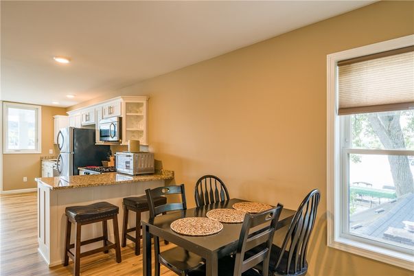 Dining room, Interior, Kitchen, Recessed Lighting, Wood Texture Flooring