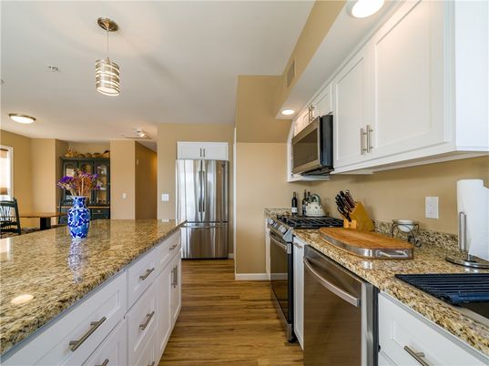 Interior, Kitchen, Pendant Lights, Stainless Steel Appliances, Wood Texture Flooring