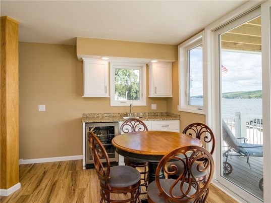 Dining room, Interior, Recessed Lighting, Water, Wood Texture Flooring