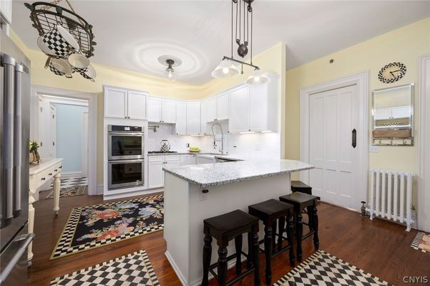 Interior, Kitchen, Pendant Lights, Stainless Steel Appliances, Wood Texture Flooring