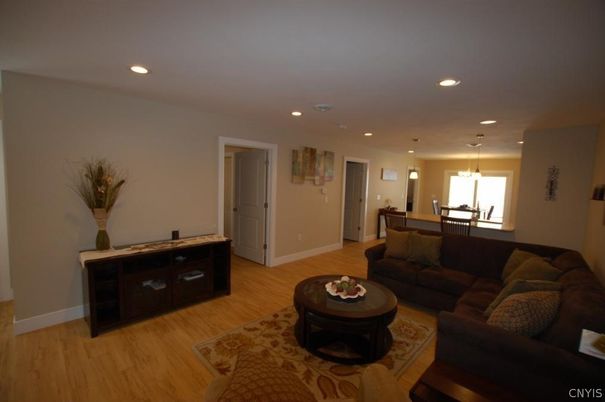 Dining room, Interior, Living room, Pendant Lights, Recessed Lighting, Wood Texture Flooring
