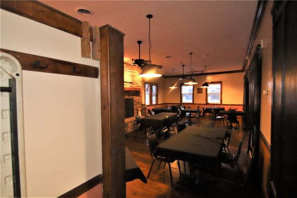 Dining room, Interior, Pendant Lights, Stone Walls
