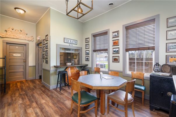 Dining room, Interior, Pendant Lights, Wood Texture Flooring