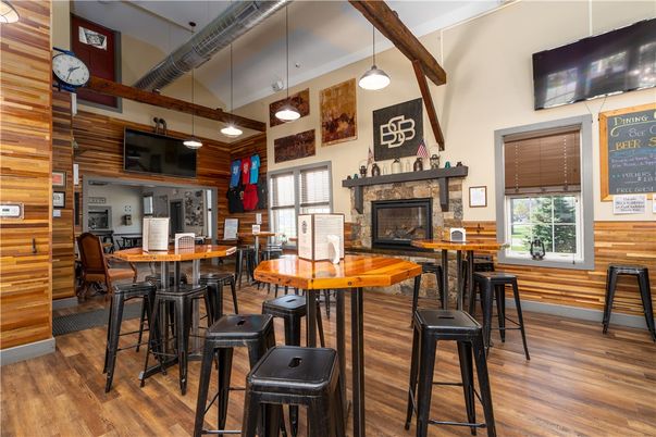 Dining room, Fireplace, Interior, Pendant Lights, Wooden Beams, Wood Texture Flooring, Wooden Walls
