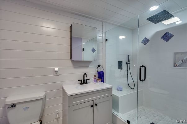 Bathroom, Glass Shower, Interior, Recessed Lighting
