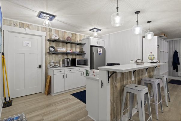 Interior, Kitchen, Pendant Lights, Wood Texture Flooring