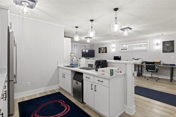 Home Office, Interior, Pendant Lights, Wood Texture Flooring