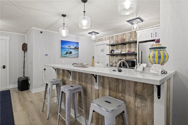 Interior, Kitchen, Pendant Lights, Wood Texture Flooring