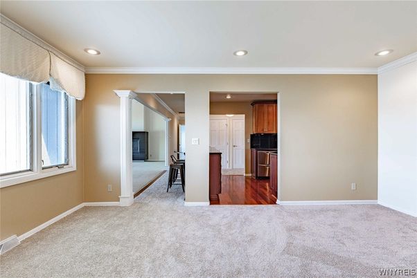 Empty room, Interior, Kitchen, Recessed Lighting, Wood Texture Flooring