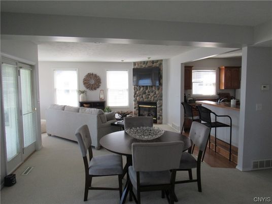 Dining room, Fireplace, Interior, Living room, Wood Texture Flooring