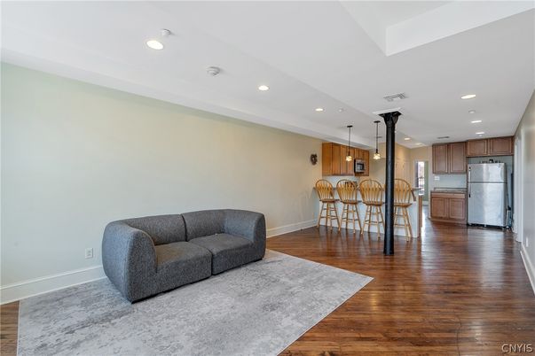 Interior, Kitchen, Pendant Lights, Recessed Lighting, Wood Texture Flooring