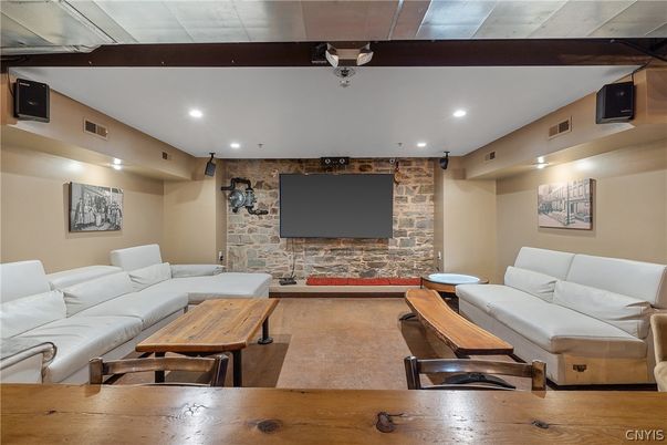 Interior, Living room, Recessed Lighting, Stone Walls