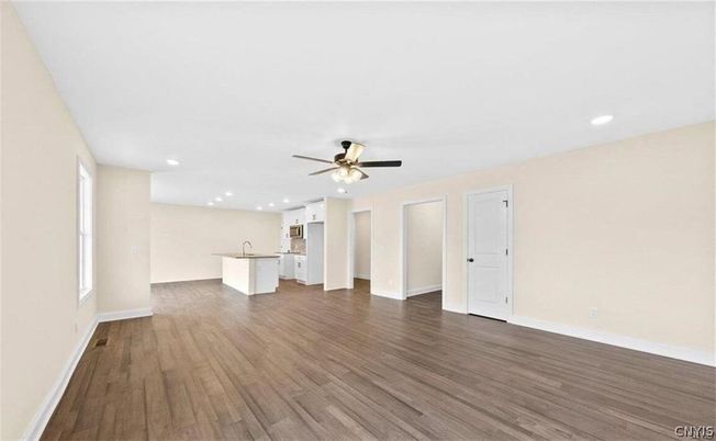 Empty room, Interior, Kitchen, Recessed Lighting, Wood Texture Flooring