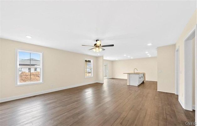 Empty room, Interior, Kitchen, Recessed Lighting, Wood Texture Flooring