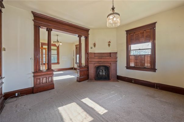 Chandelier, Empty room, Fireplace, Interior, Pendant Lights