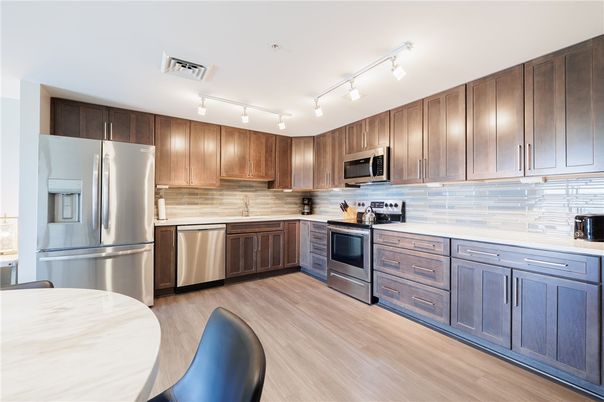 Interior, Kitchen, Stainless Steel Appliances, Wood Texture Flooring