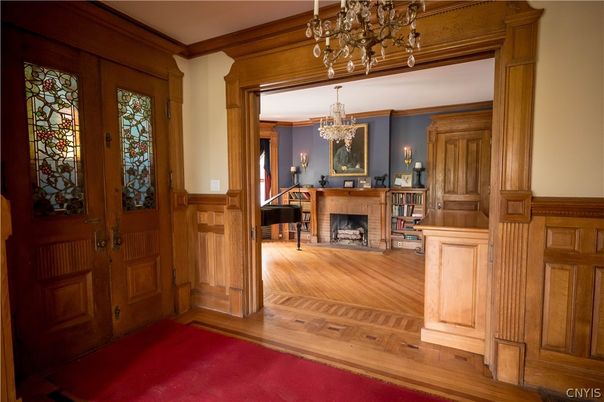 Chandelier, Fireplace, Interior, Piano, Wood Texture Flooring