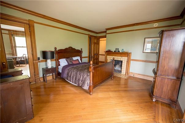 Bedroom, Fireplace, Interior, Wood Texture Flooring