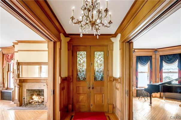 Chandelier, Fireplace, Interior, Piano, Wood Texture Flooring